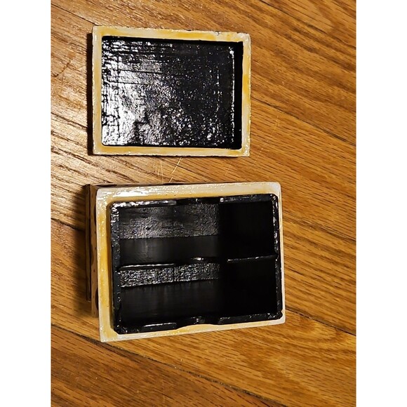 Hand Painted Black, White & Gold Wood 2 Deck Playing Card Holder Canasta Bridge - Picture 9 of 14